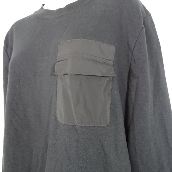 H&M Black Long Sleeve Pullover Crewneck Sweatshirt Men Size M Front Flap Pocket - Picture 2 of 8